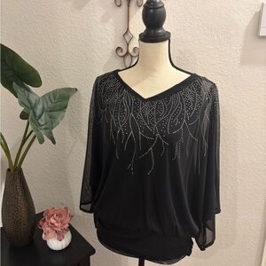 Alfani Black Rhinestone Embellished Blouse